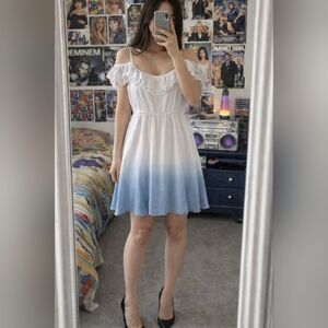 Andrée by Unit White Blue Ombre Dress Ruffle Strap Boho Sz M EUC